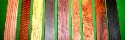 A selection of exotic woods, left to right  - Tulipwood ~ Snakewood ~ Olivewood ~ Rosewood ~ Kingwood ~ Goldfield Burr ~ Thuya Burr ~ Cocabola ~ Ebony (click to enlarge)